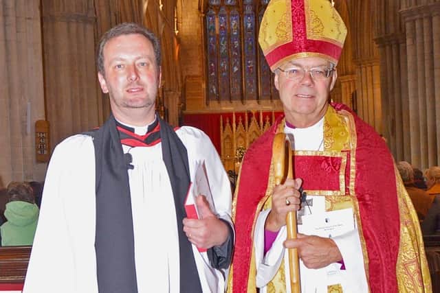 Reverend Matthew Pollard with the Right Reverend Richard Frith, Bishop of Hull, ahead of becoming Rector at Bridlington Priory.