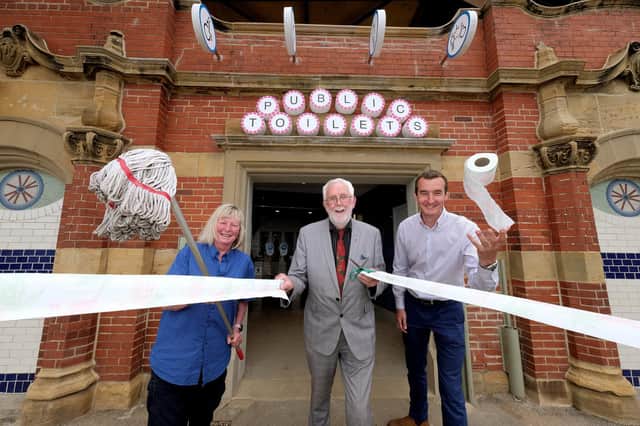 Opening of the new toilets on Foreshore Road, Scarborough. Left - Debbie Kershaw, centre – Councillor Tony Randerson, right - Harry Briggs.