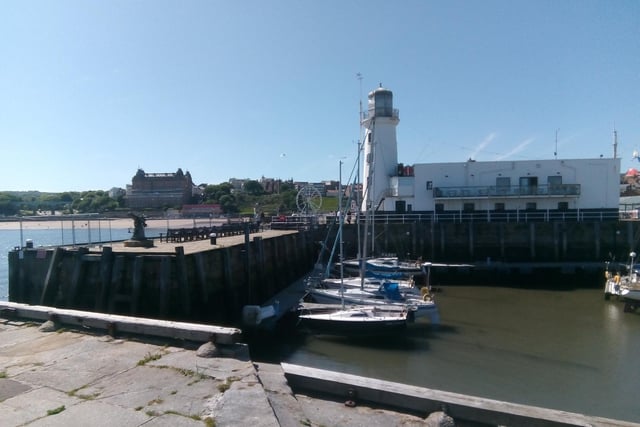 Scarborough lighthouse and The Grand.