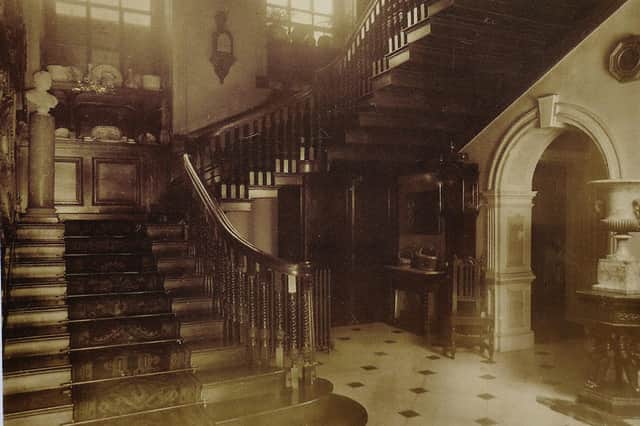 This image, based on a vintage photograph from 1900, showcases Sewerby Hall and Gardens’ important and imposing Queen Anne oak staircase. Postcard submitted by Aled Jones