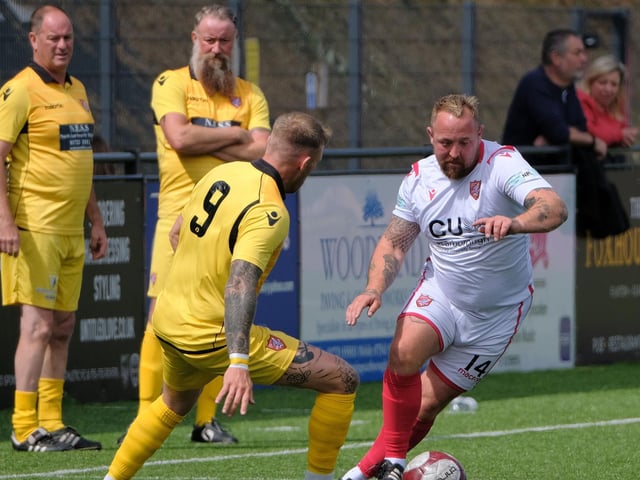 Scarborough Athletic Legends' Robbie Hawkes shows off his skills