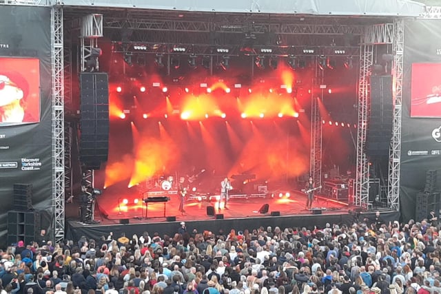A-Ha perform their hits live on the Scarborough stage.