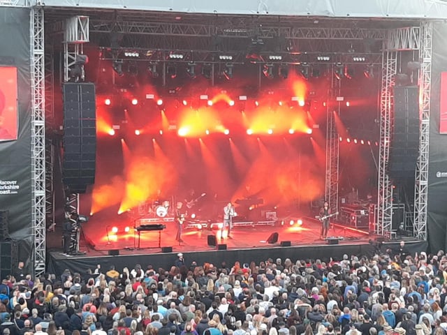 A-Ha perform their hits live on the Scarborough stage.