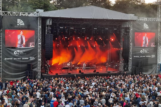 A-Ha get the crowd singing along to one of their many hits.