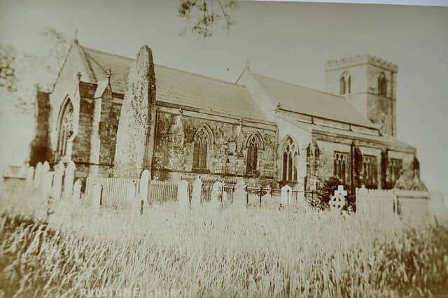 This vintage postcard combines a haunting view of the Monolith with the church stood proudly behind it. Postcard courtesy of Aled Jones