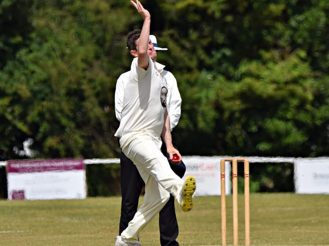 Scarborough CC's Guy Emmett takes the new ball at Beverley Town on Saturday.
