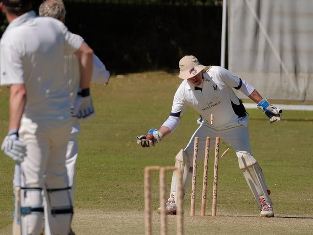 Ravenscar 2nds keeper Les Hall completes a run-out