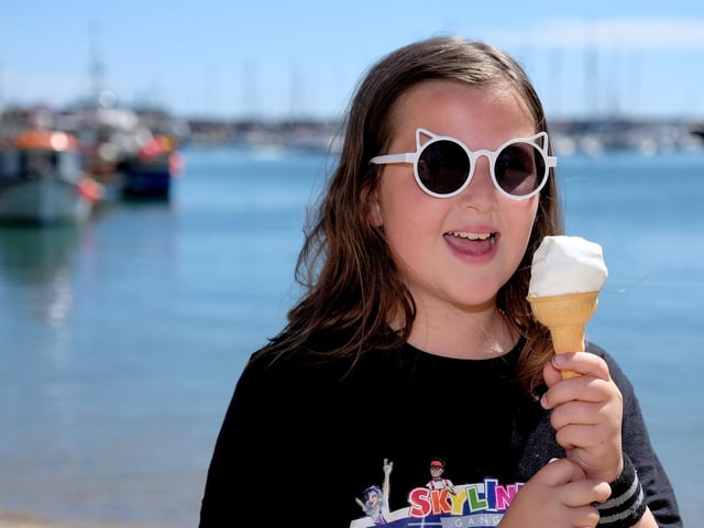 Enjoying an ice cream at the harbour.
