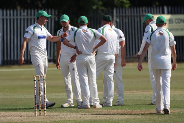 Bridlington CC celebrate a Malton & Old Malton CC wicket