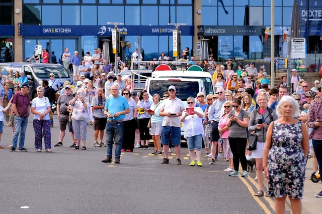The crowds await the baton's arrival in Scarborough North Bay.