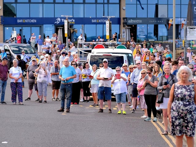 The crowds await the baton's arrival in Scarborough North Bay.