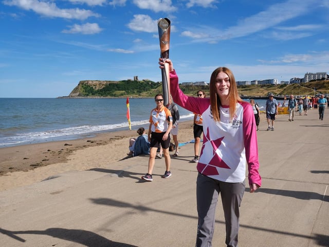 Baton bearer Cody Hartley arrives in North Bay.