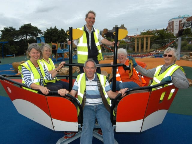 Friends of Pannet Park test out the new children's play area.