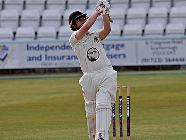 Scarborough batter Duncan Brown hits out during his magnificent 115