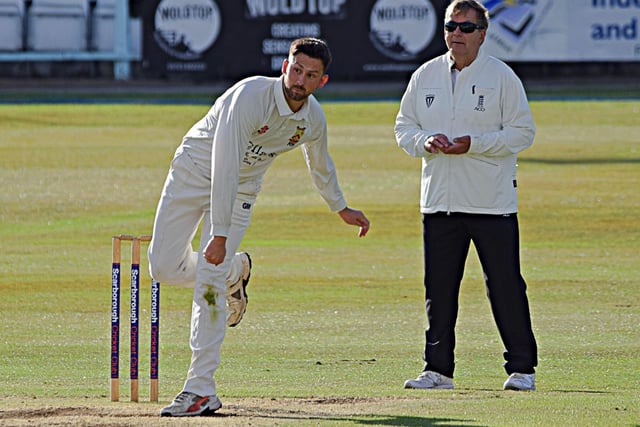 Staxton slow bowler Ryan Hargreaves in action