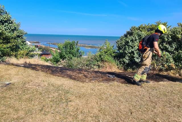 Crews said the flames quickly spread across the dry grass.