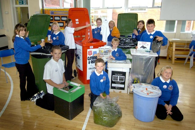 Pupils from Stakesby Primary School hold a special recycling assembly to mark the joining of the Eco Schools programme.