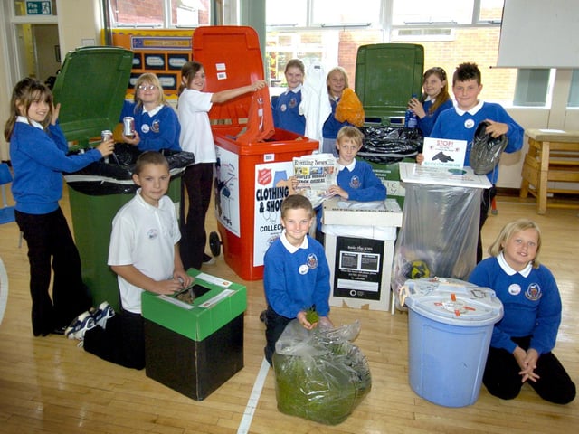 Pupils from Stakesby Primary School hold a special recycling assembly to mark the joining of the Eco Schools programme.