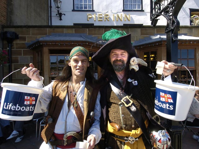 At Whitby Lifeboat Weekend Flintlock Fred and Captain Bar-Poser raise funds for the RNLI.
