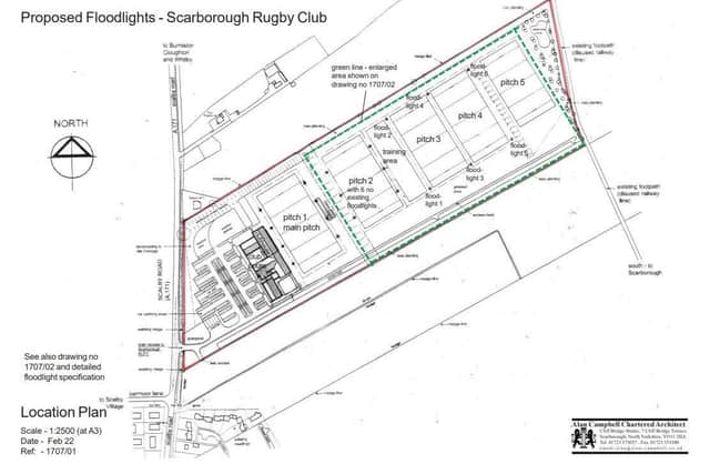 Plans for Scarborough Rugby Club floodlights.