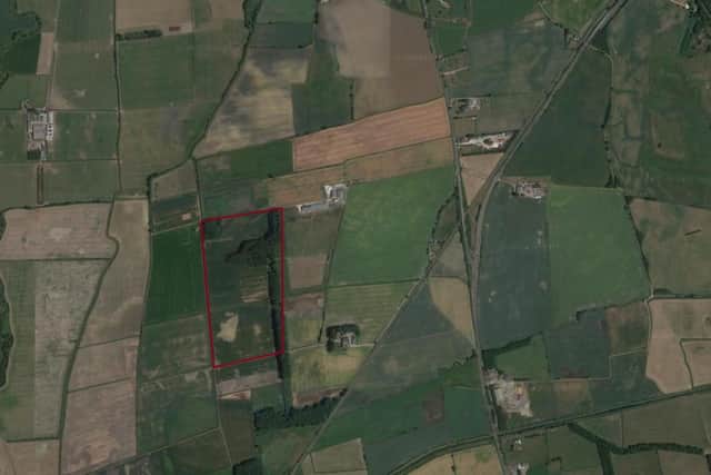 The proposed new quarry site, highlighted in red, with Seamer to the North, Staxton to the South and the B1261 and A64 on the right of the picture. (Photo: Google Maps)