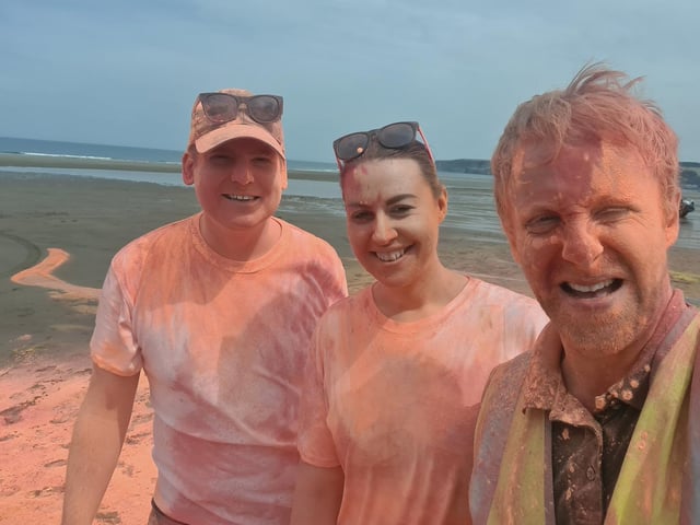 All smiles - and a colourful makeover - for these runners.