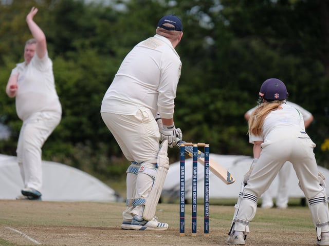 Bridlington 2nds bowler Carl Parkin delivers the ball to Matty Morris