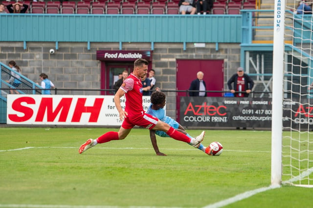 Boro defender Will Thornton tries to block a Shields effort

Photos by Craig McNair/ID Event Photography