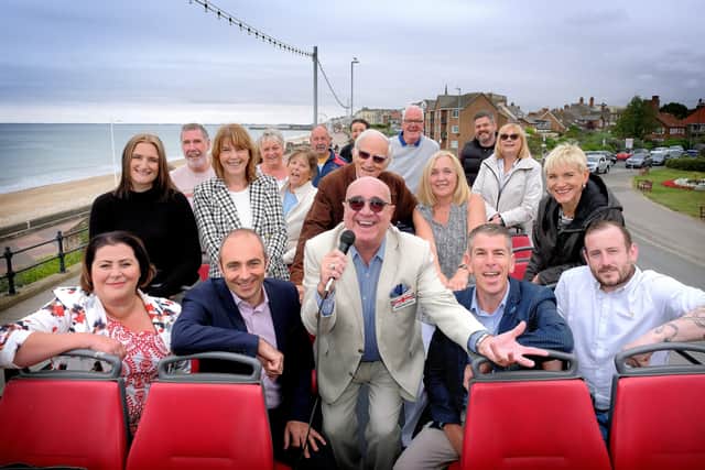 Brendan Sheerin, the star of TV show Coach Trip, helped launch Bridlington’s brand-new open-top bus service with an exclusive guided tour of the town’s sights on Friday (July 22). Photo courtesy of Richard Ponter