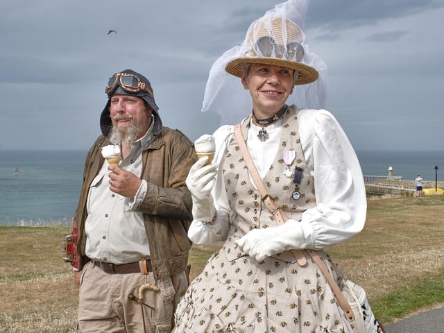 Enjoying an ice cream on the clifftop.