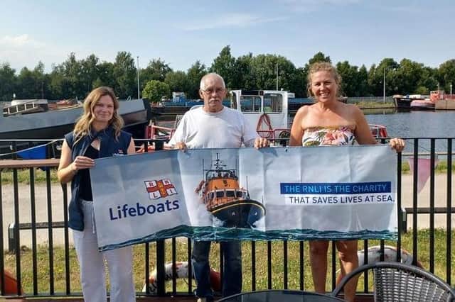 Bobbi Jo Harrison, landlady at the North Star Marina Club in Goole and Alan Gardiner, a supporter of the RNLI and patron of the North Star Marina Club, who was integral in raising the funds, recently handed over £572.81 to Bridlington RNLI. Photo courtesy of Bridlington RNLI