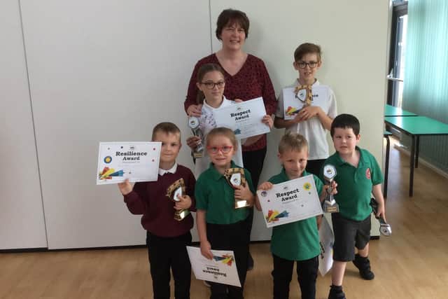 Mrs Marshall with some of the children from Overdale School