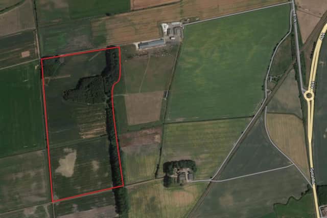 The new quarry site, highlighted in red, with Seamer to the North, Staxton to the South and the B1261 and A64 on the right of the picture. (Photo: Google Maps)