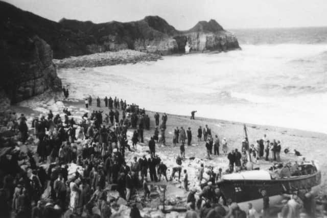 Bridlington Lifeboat ‘Tillie Morrison, Sheffield’ ashore at Thornwick Bay on August 19, 1952. Photo Courtesy of Dave Phillipson