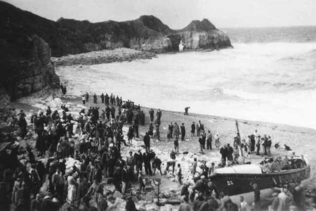 Bridlington Lifeboat ‘Tillie Morrison, Sheffield’ ashore at Thornwick Bay on August 19, 1952. Photo Courtesy of Dave Phillipson