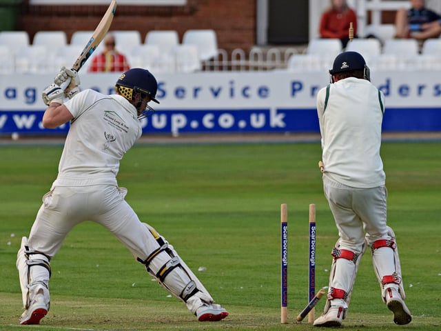Pickering opener Daniel Ward is clean-bowled early on