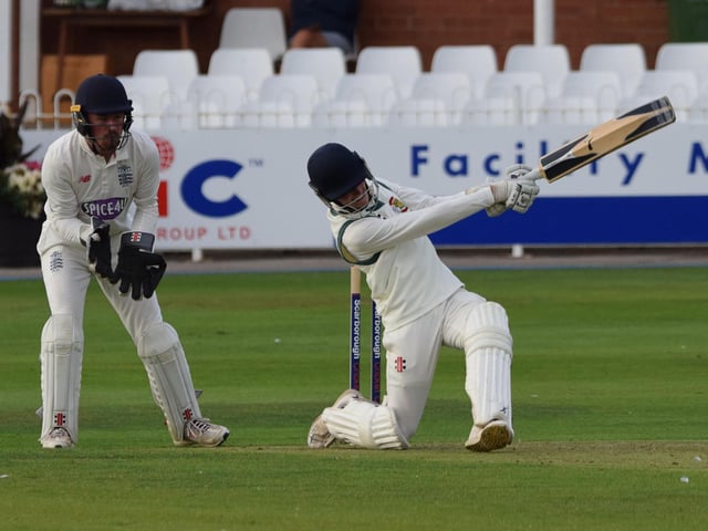 Flixton's Will Hutchinson hits out but is caught out brilliantly by Tim Whincup