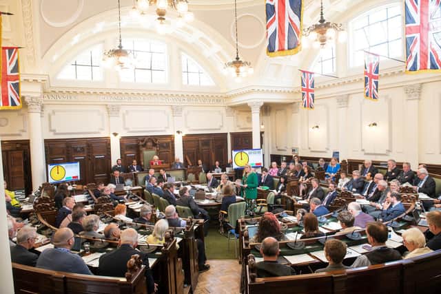 North Yorkshire County Councillors in the chamber at county hall.