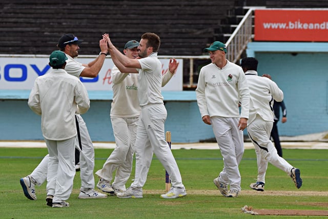 Harrogate CC celebrate a wicket