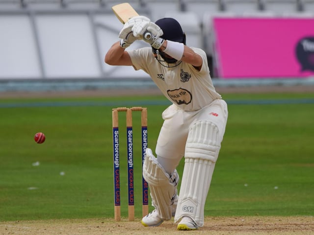 Scarborough batter Breidyn Schaper is lbw playing no shot