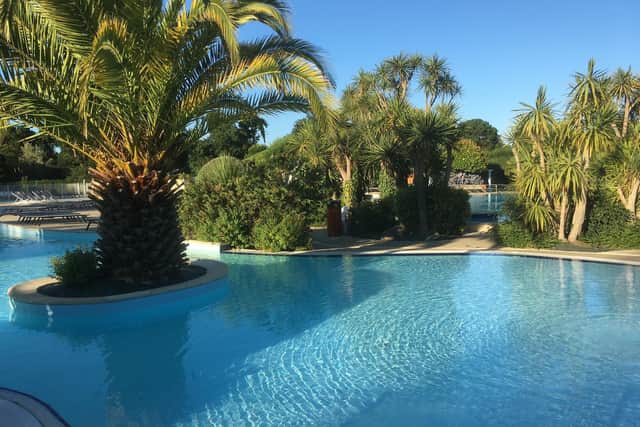 A view of one of the swimming pools at La Grande Metairie holiday parc near Carnac in south Brittany, France