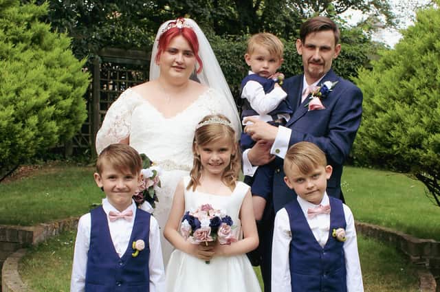 Ashleigh Ellerton, 27, pictured during her wedding with her husband Simon, is planning to create lasting memories with her four children Bella, 9, Rory, 8, Brody, 7, and Luca, 3. Photo submitted