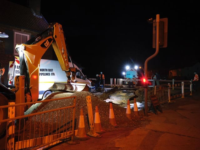 Emergency repairs takes place through the night.