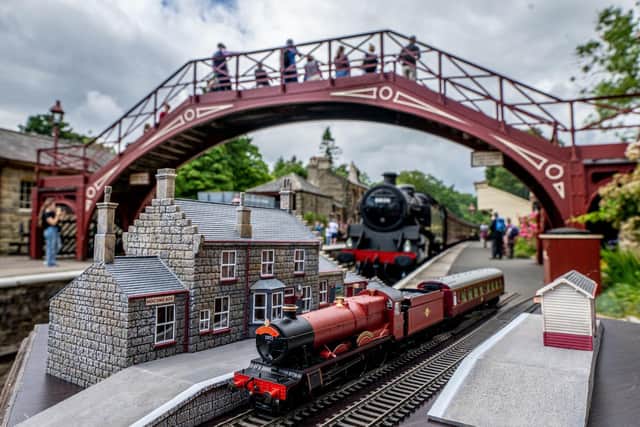 Hornby's Hogsmeade Station model set, on location at the real-life inspiration, Goathland Station on the North Yorkshire Moors Railway, which was used as a location for Harry Potter and The Philosopher's Stone.
Picture: Charlotte Graham.