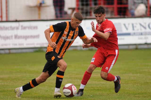 Bridlington Town striker Ali Aydemir in action against Hull City U23s
Photos by Dom Taylor