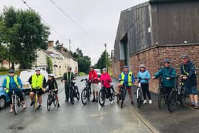 Some of the cyclists are pictured at Thwing during the North Wolds Lions Club sponsored ride. Photo submitted