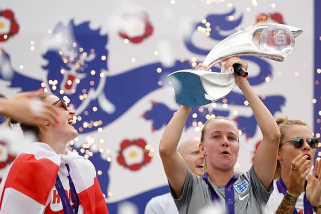 Whitby's Beth Mead celebrates England Lionesses' Euro 2022 final win over Germany at Wembley. Picture: Getty Images