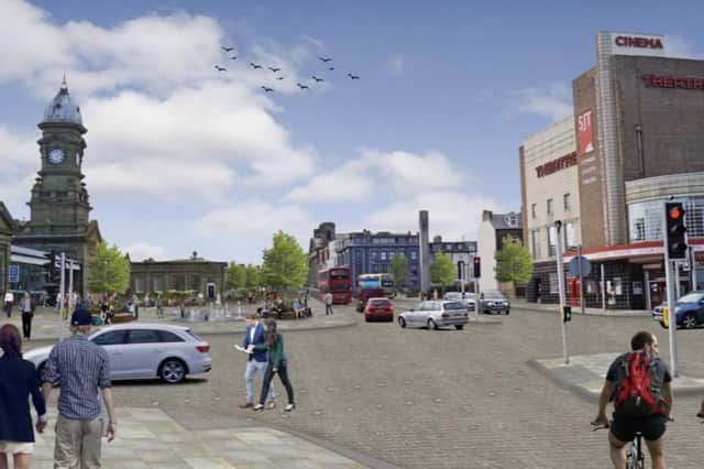 An artist's impression of the wider landscaping outside Scarborough Railway Station.