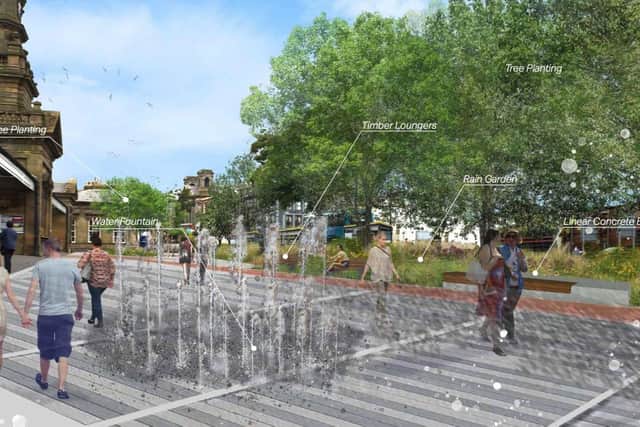 An artist's impression of the works to transform the space outside the railway station.