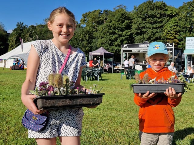 Georgina and Robbie from Thornton-le-Dale with their miniature garden entries
